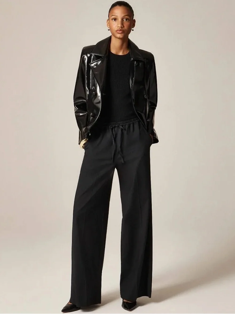 J. Crew Superwide Stratus pant in city twill in black size 10 drawstring pull on